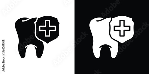 Dental insurance icon silhouette vector in black colors. flat symbol logo design style