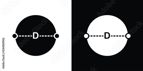 Diameter icon silhouette vector in black colors. flat symbol logo design style