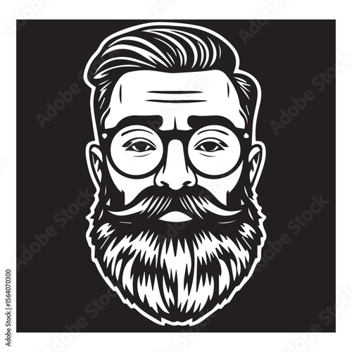 Stylized black and white portrait of a hipster man with glasses and beard