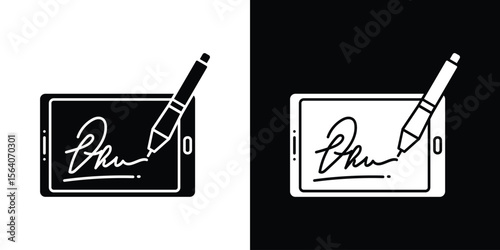 Electronic signature icon silhouette vector in black colors. flat symbol logo design style