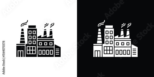 Factory icon silhouette vector in black colors. flat symbol logo design style