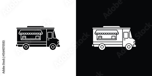 Food truck icon silhouette vector in black colors. flat symbol logo design style