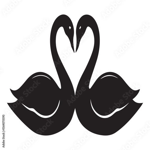 Two black swans forming a heart shape with their necks and heads