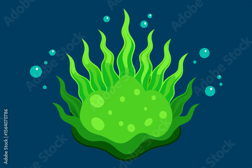 Bright Green Algae in Flat Vector Underwater Scene Design
