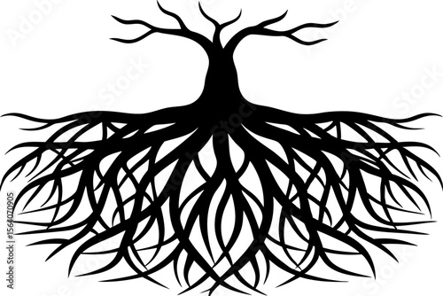 Complex Mangrove Roots Underwater Tangle in Flat Design