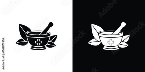 Herbal medicine icon silhouette vector in black colors. flat symbol logo design style