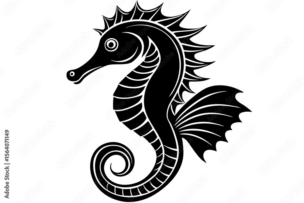Fototapeta premium Marine Seahorse Vector with Distinct Body Ridges and Tail Curl