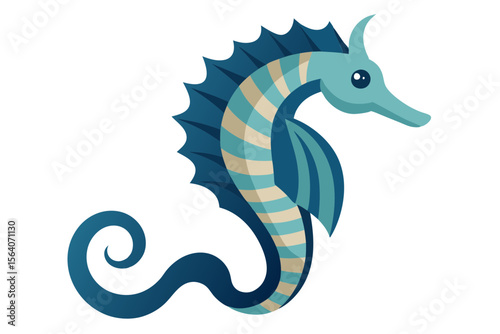 Seahorse Vector with Curved Body and Finely Detailed Ridges