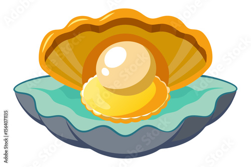 Open Oyster with Glowing Pearl Vector Marine Shell Art Design