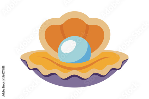Oyster Shell Opening with Shiny Pearl Inside Vector Sea Life Art