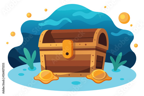 Underwater Treasure Chest Illustration with Gold and Sea Details