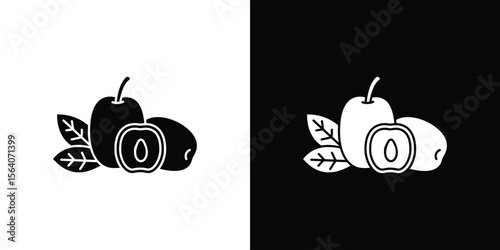 Jujube icon silhouette vector in black colors. flat symbol logo design style