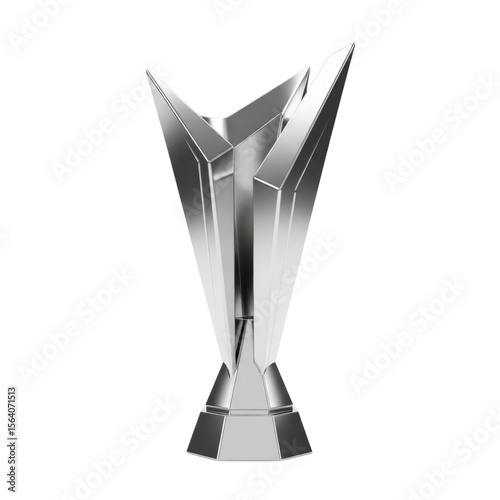 Modern geometric silver trophy with sharp angular design on transparent background