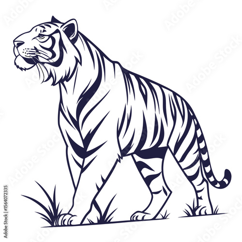 Tiger Silhouette Isolated Wild Animal on White Background