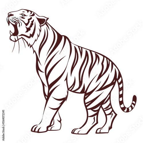 Tiger Silhouette Isolated Wild Animal on White Background