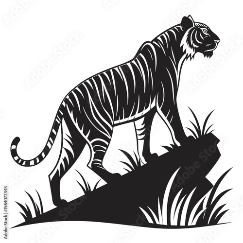 Tiger Silhouette Isolated Wild Animal on White Background