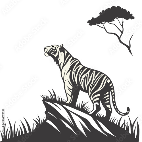 Tiger Silhouette Isolated Wild Animal on White Background