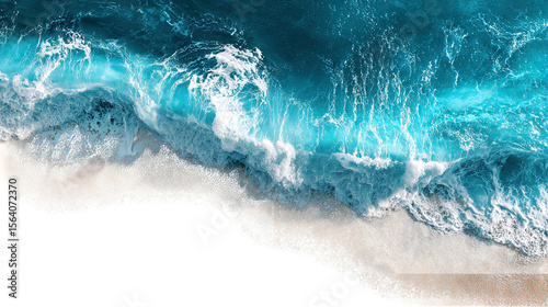 Clear turquoise ocean waves crashing on sandy beach isolated on transparent white background, clipping path