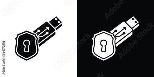 Pendrive security icon silhouette vector in black colors. flat symbol logo design style