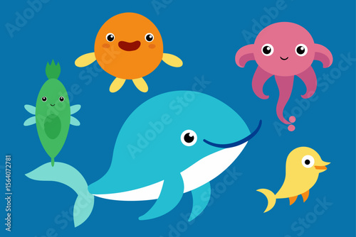 set of funny cartoon fishes