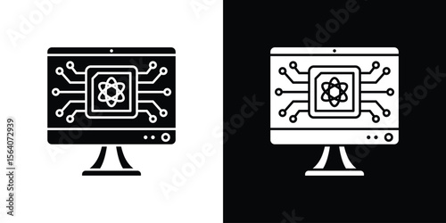 Quantum computing icon silhouette vector in black colors. flat symbol logo design style