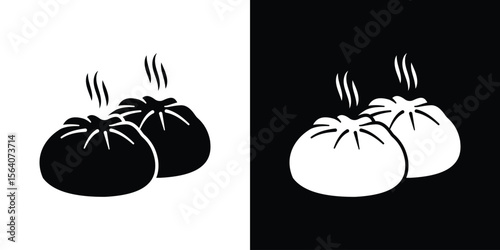 Steamed bread icon silhouette vector in black colors. flat symbol logo design style
