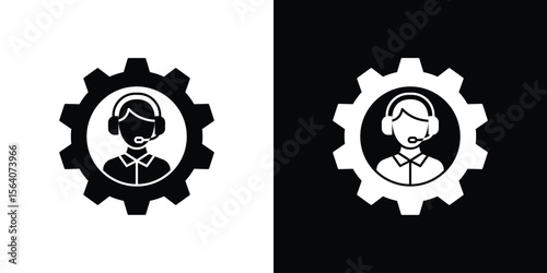 Tech support icon silhouette vector in black colors. flat symbol logo design style