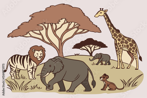 Wild and Domestic Animals Collection in Natural Environments