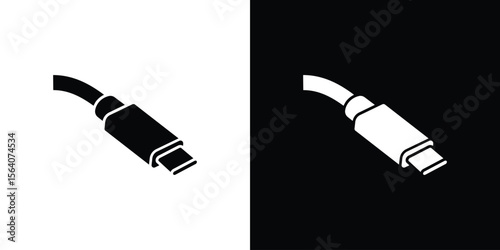 USB type c icon silhouette vector in black colors. flat symbol logo design style