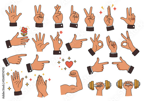 Collection of Diverse Human Hand Gestures Representing Communication Actions Emotions and Strength Exercises