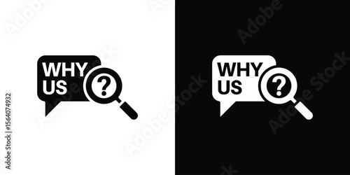 Why us icon silhouette vector in black colors. flat symbol logo design style