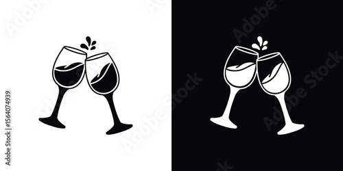 Wine toast icon silhouette vector in black colors. flat symbol logo design style