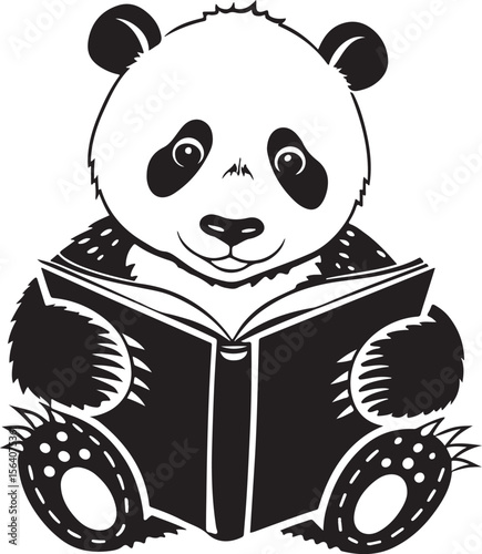 A cute panda is reading a book, panda vector design, panda silhouette, panda transparent background