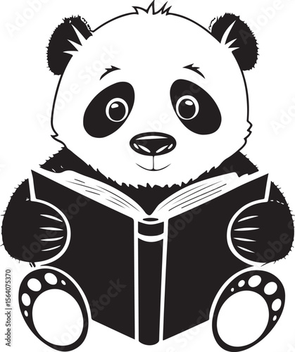 A cute panda is reading a book, panda vector design, panda silhouette, panda transparent background