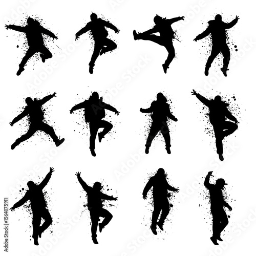 Dynamic Silhouettes of Energetic Individuals in Mid-Air Leaps Capturing the Thrill of Movement and Athleticism