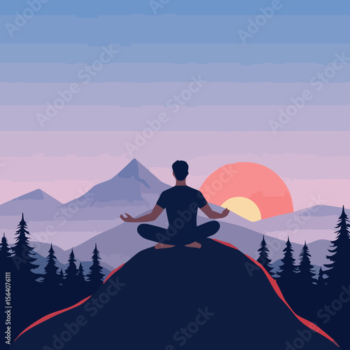young man doing yoga while sunset near to rise 