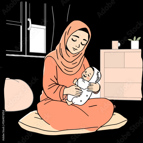 women having a baby in his hand 