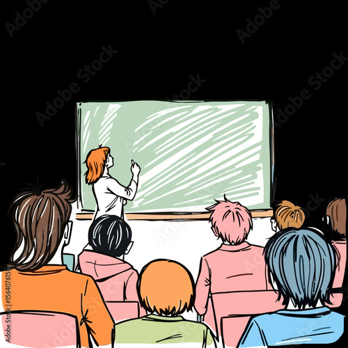 children watching board while teacher teaching them