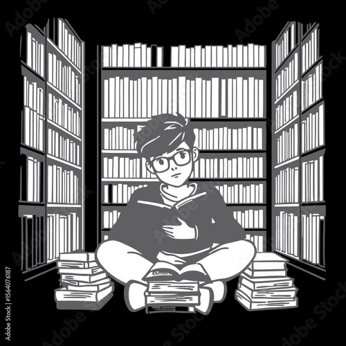 young man reading a book inside library 
