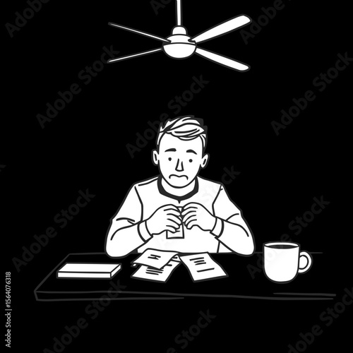 a man sitting alone in home with tea on table 