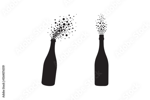 Silhouette bottles with bubbles erupting from their openings