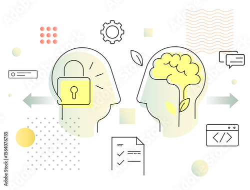 Human Psychology Fixed Vs Growth Mindset - Abstract Illustration