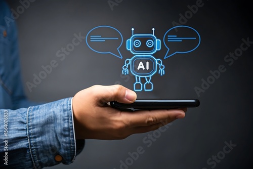 AI-powered procurement system concept with chatbot and digital invoice icons on mobile device, representing automation in B2B purchasing and mobile supply chain management solutions. AI Technology.