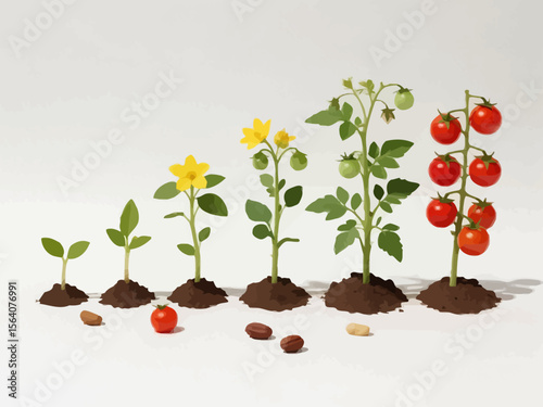 Observing the Remarkable Growth Stages of a Tomato Plant from Seedling to Fruit Bearing Harvest