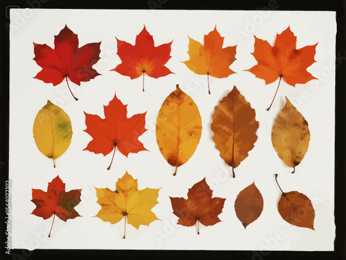 Collection of Autumn Leaves Displayed in a Grid Showing a Variety of Colors and Shapes Typical of Fall Foliage
