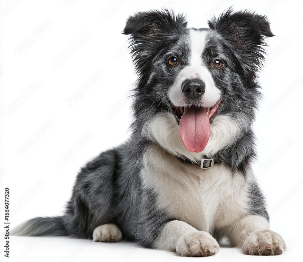 Obraz premium A blue Border Collie sitting with its tongue out, isolated on a clear, transparent background,