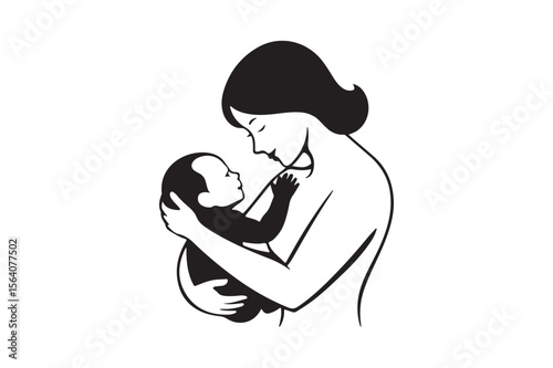 Mother tenderly holds her baby in a loving embrace