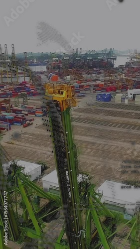 Animation of eco icons and data processing over sea port