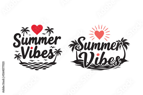Summer vibes tropical beach palm trees and ocean waves graphic