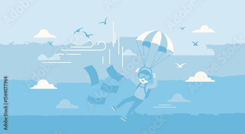Adventurous Skydiving Experience Featuring a Parachutist in a Blue Sky Landscape